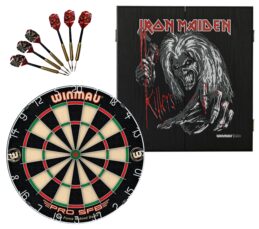 WINMAU PRO SFB Bristle Dart Board + Iron Maiden Killer Cabinet + Darts Set