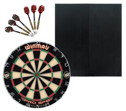 WINMAU PRO SFB Bristle Dart Board + Formula Black Ash Cabinet + Darts