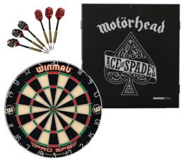 WINMAU PRO SFB Bristle Dart Board + Motorhead Ace of Spades Cabinet + Darts Set