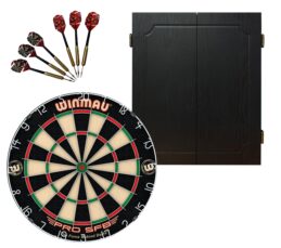 WINMAU PRO SFB Bristle Dart Board + Shot Darts Quantum Cabinet + Darts