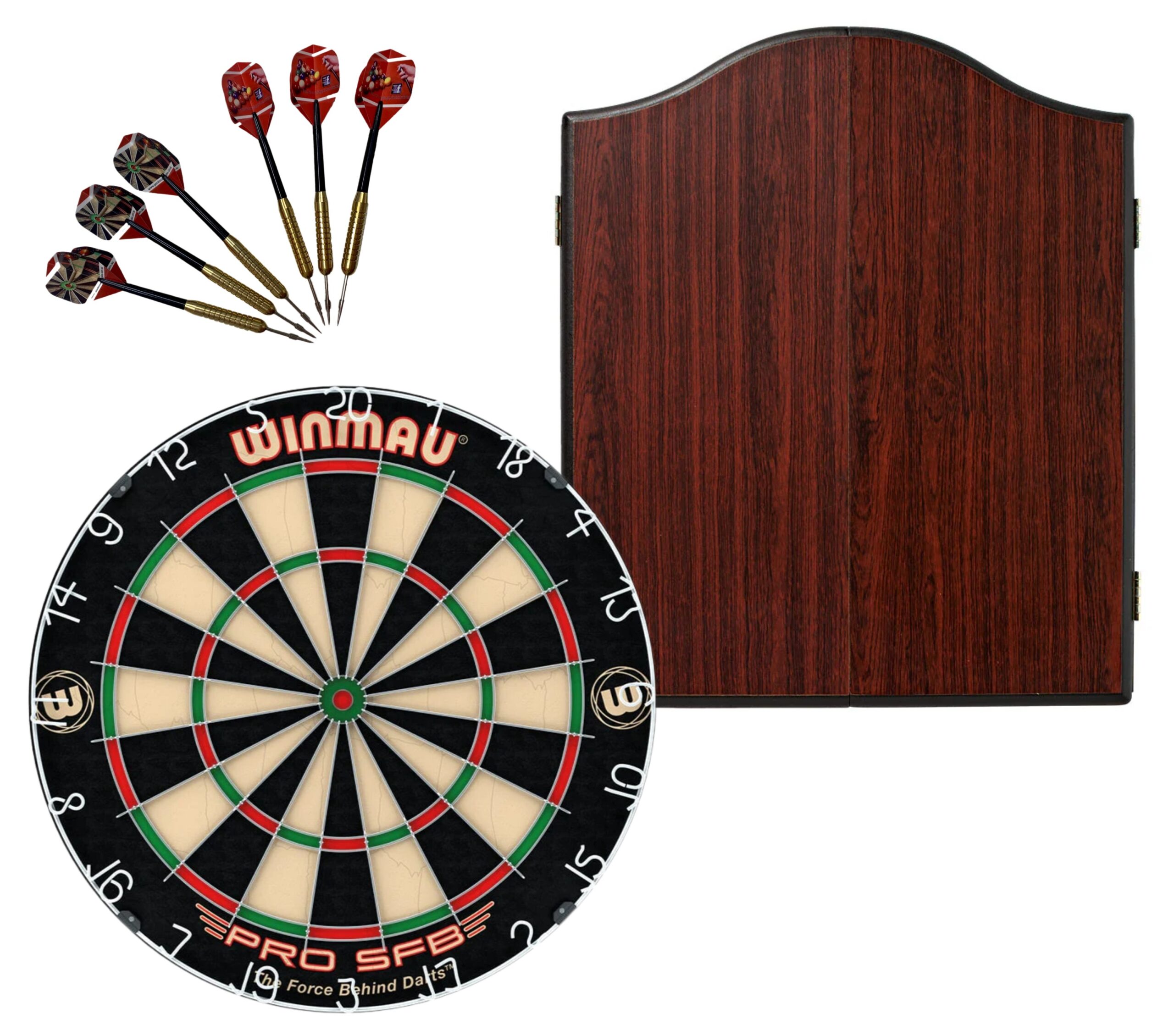 WINMAU PRO SFB Bristle Dart Board + Winmau Rosewood Cabinet + Darts 1 WINMAU PRO SFB Bristle Dart Board + Winmau Rosewood Cabinet + Darts