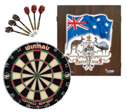 WINMAU PRO SFB Bristle Dart Board + Sports Bar Cabinet + Darts