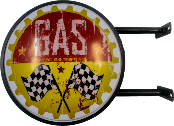 Gas Open 24 Hours Checkered Flag Bar Lighting Wall Sign Light LED