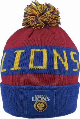 Brisbane Lions AFL Traditional Bar Beanie Hat Removable Pom-Pom