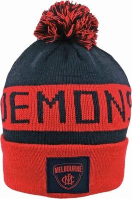 Melbourne Demons AFL Traditional Bar Beanie Hat Removable Pom-Pom
