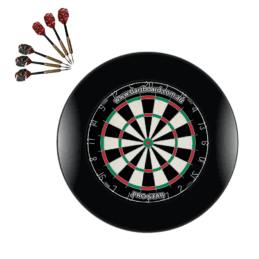 Pro Star Genuine Bristle Dart Board + Black Dartboard Surround + Darts