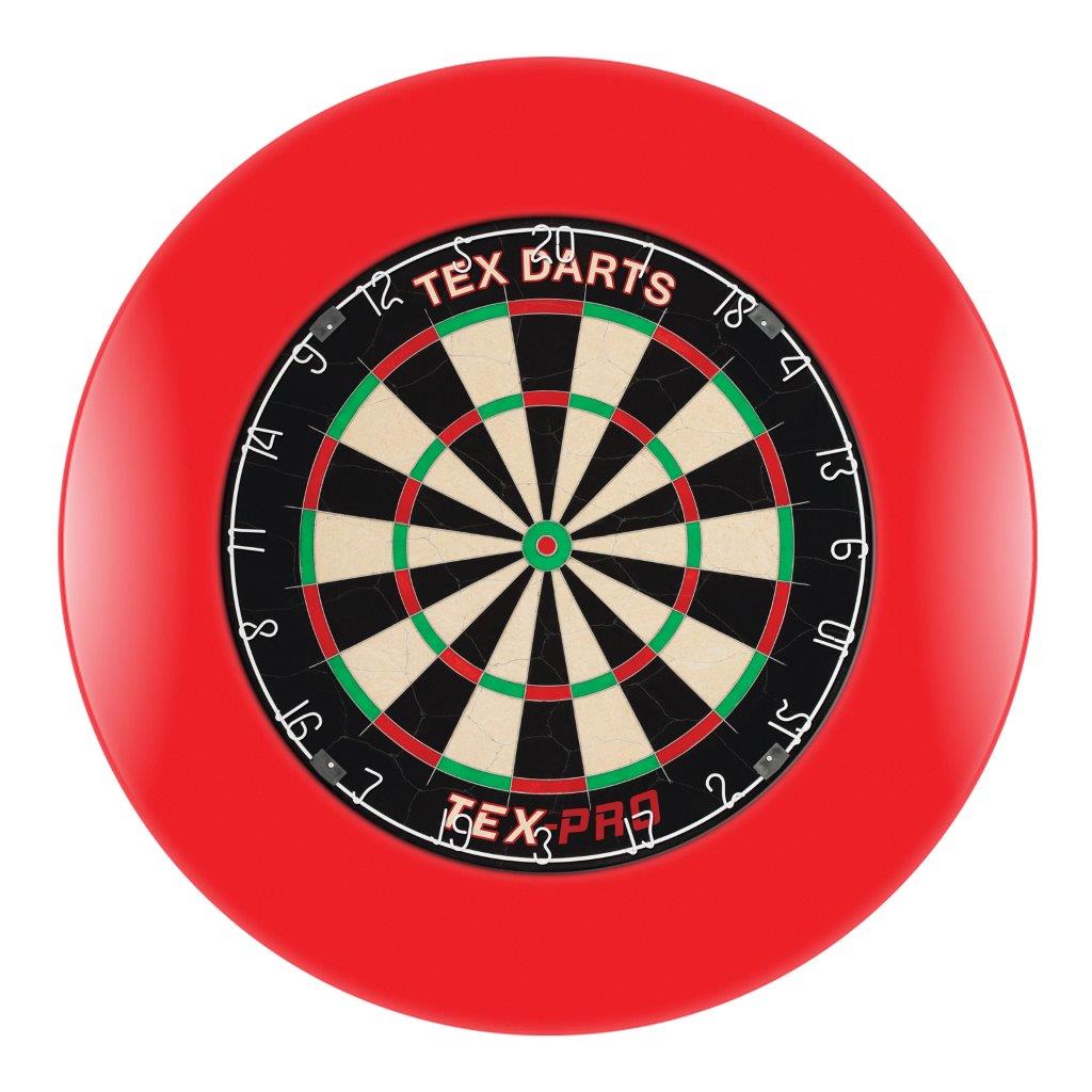 TEX Pro Genuine Bristle Dart Board + RED Dartboard Surround + Darts 1 TEX Pro Genuine Bristle Dart Board + RED Dartboard Surround + Darts