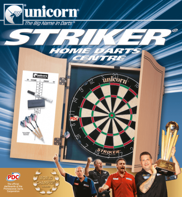 Unicorn Striker Home Dart Board Centre Cabinet & Board with 2 sets of Darts - Image 2