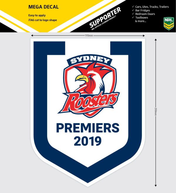 Sydney Roosters NRL 2019 Premiership Premiers Car Window MEGA Decal Sticker