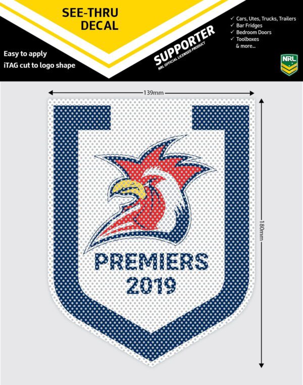 Sydney Roosters NRL 2019 Premiership Premiers Car Window SEE-THRU Decal Sticker