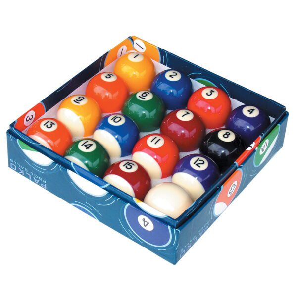 Numbered Pool Snooker Billiard Balls Big's Little's Black White - 1 & 7/8 inch - Colour Box