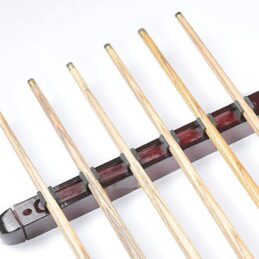 Pool Snooker Billiard Cue Stick Wall Rack Dark Wood with Plastic Clips
