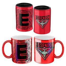 Essendon Bombers AFL Metallic Can Cooler and Coffee Mug Cup Gift Pack