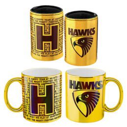 Hawthorn Hawks AFL Metallic Can Cooler and Coffee Mug Cup Gift Pack