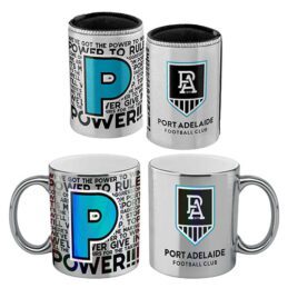 Adelaide Port Power AFL Metallic Can Cooler and Coffee Mug Cup Gift Pack