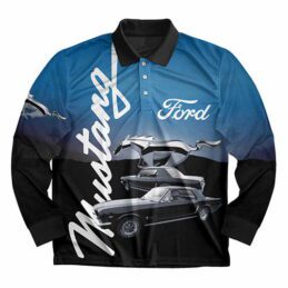 Ford Mustang Pony Men's Long Sleeve Fishing Polo T Shirt