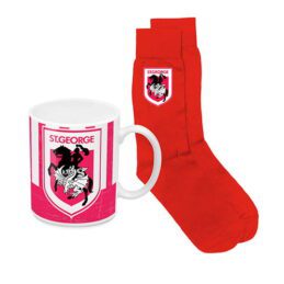 St George Illawarra Dragons NRL Ceramic Coffee Mug Cup and Jacquard Knit Socks