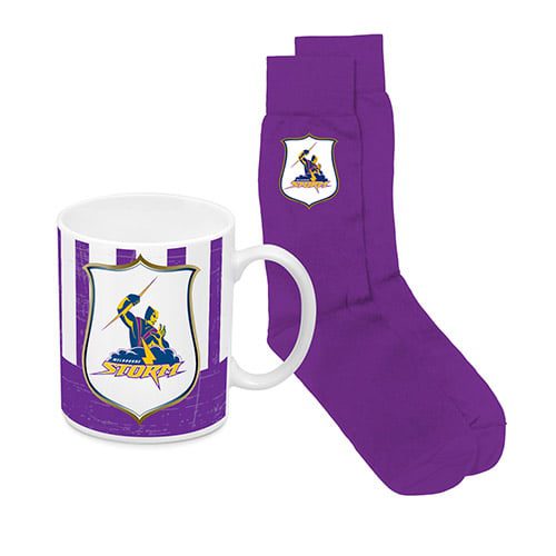 Melbourne Storm NRL Ceramic Coffee Mug Cup and Jacquard Knit Socks