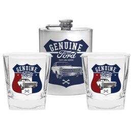 FORD Mustang Set of Two Spirit Glasses and Hip Flask 