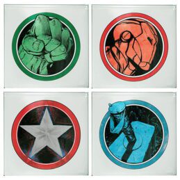 Marvel Comics Glass Coasters Iron Man Thor Captain America Hulk