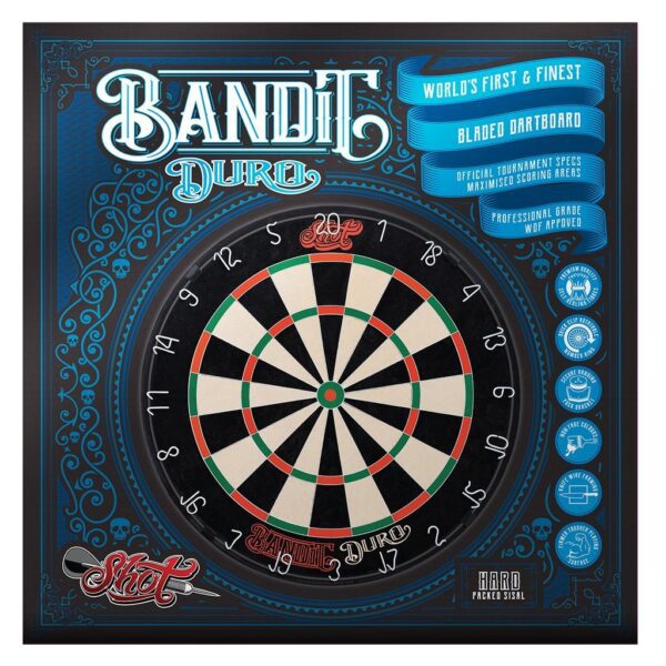 SHOT DARTS Bandit Duro Bristle Dart Board + Walnut Solid Wood Cabinet + Darts - Image 2