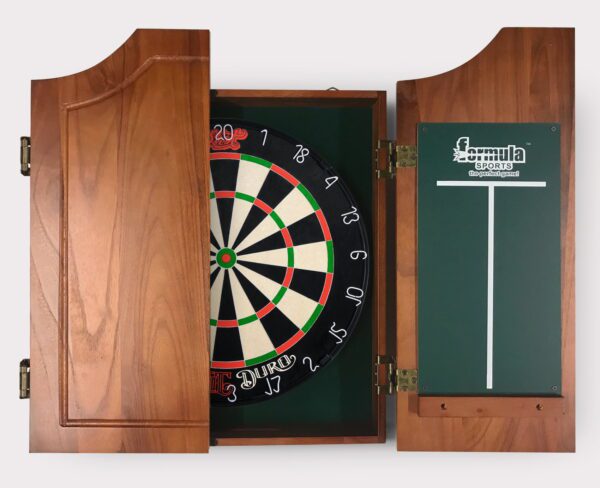 SHOT DARTS Bandit Duro Bristle Dart Board + Walnut Solid Wood Cabinet + Darts