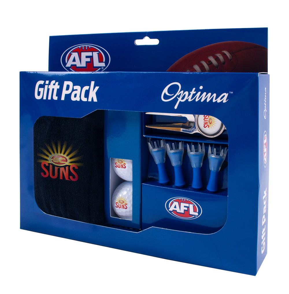 Gold Coast Suns AFL Optima Golf Balls Tees Towel Divot Tool Gift Pack 1 Gold Coast Suns AFL Optima Golf Balls Tees Towel Divot Tool Gift Pack