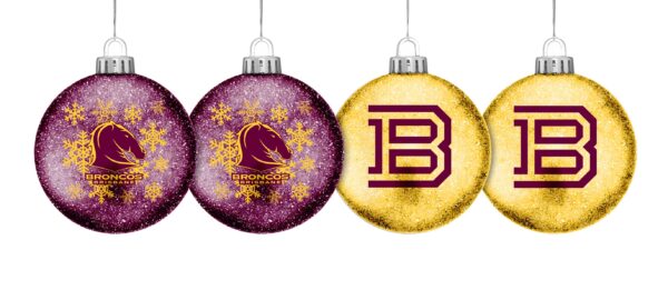 Brisbane Broncos NRL Team Glitter Christmas Tree Decoration Baubles