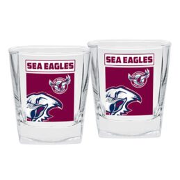 Manly Warringah Sea Eagles NRL Set of 2 Spirit Glasses 250ml Glass FULL COLOUR LOGO