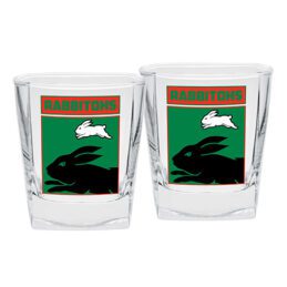 South Sydney Rabbitohs NRL Set of 2 Spirit Glasses 250ml Glass FULL COLOUR LOGO