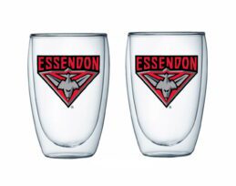 Essendon Bombers AFL Set of 2 Double Wall Glasses Tea Coffee Spirits