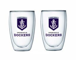 Fremantle Dockers Freo AFL Set of 2 Double Wall Glasses Tea Coffee Spirits