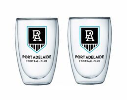 Adelaide Port Power AFL Set of 2 Double Wall Glasses Tea Coffee Spirits