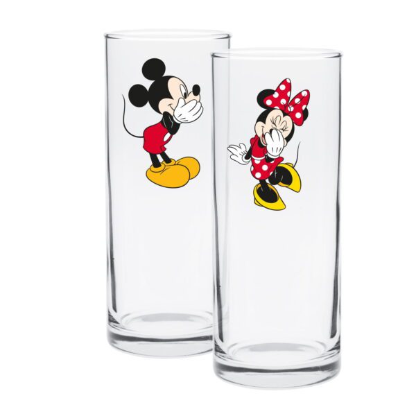 Disney Mickey and Minnie Mouse Cartoon Set of 2 Highball Glasses