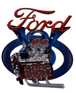 Ford V8 Hot Rod 3 Piece Metal Sign Shield 3D Garage 530mm