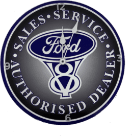 Ford V8 Authorised Dealer Sales and Service Metal Clock Sign