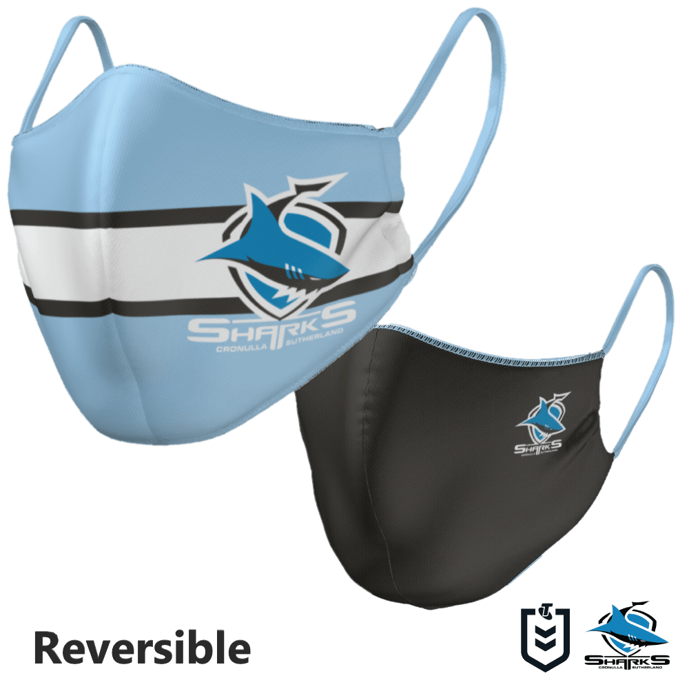Cronulla Sharks NRL Kids Child Size Reversible Washable Face Mask 1 Cronulla Sharks NRL Kids Child Size Reversible Washable Face Mask
