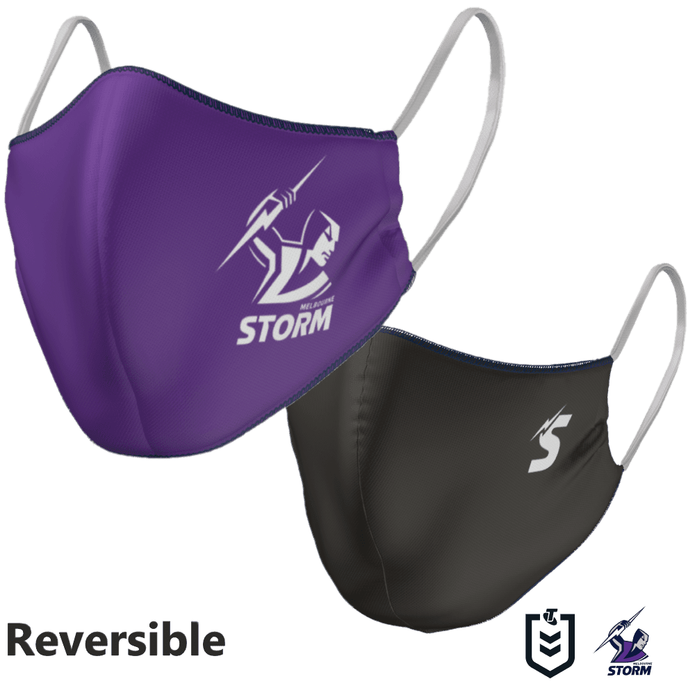 Melbourne Storm NRL Kids Child Size Reversible Washable Face Mask 1 Melbourne Storm NRL Kids Child Size Reversible Washable Face Mask