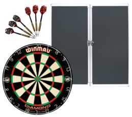 WINMAU PDS Diamond Plus Dartboard + Formula Aluminium Cabinet + Darts Set