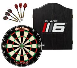 WINMAU PDS Diamond Plus Dartboard + Winmau Blade 6 Cabinet + Darts Set