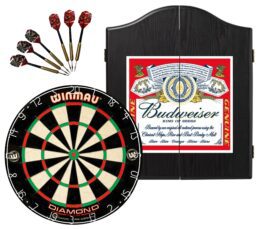WINMAU PDS Diamond Plus Dartboard + Winmau Budweiser Beer Cabinet + Darts Set