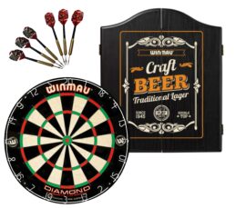 WINMAU PDS Diamond Plus Dartboard + Winmau Craft Beer Cabinet + Darts Set