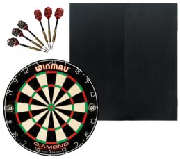 WINMAU PDS Diamond Plus Dartboard + Formula Black Ash Cabinet + Darts Set