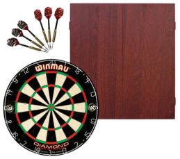 WINMAU PDS Diamond Plus Dartboard + Formula Mahogany Cabinet + Darts Set