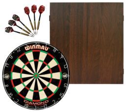 WINMAU PDS Diamond Plus Dartboard + Formula Walnut Cabinet + Darts Set