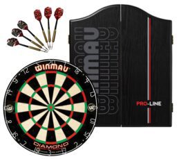 WINMAU PDS Diamond Plus Dartboard + Winmau Pro Line Cabinet + Darts Set