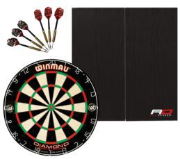 WINMAU PDS Diamond Plus Dartboard + Red Dragon Black Cabinet + Darts Set