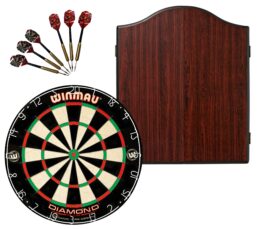 WINMAU PDS Diamond Plus Dartboard + Winmau Rosewood Cabinet + Darts Set