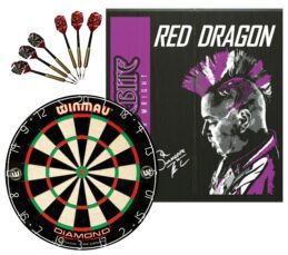 WINMAU PDS Diamond Plus Dartboard + Red Dragon Peter Weight Cabinet + Darts Set