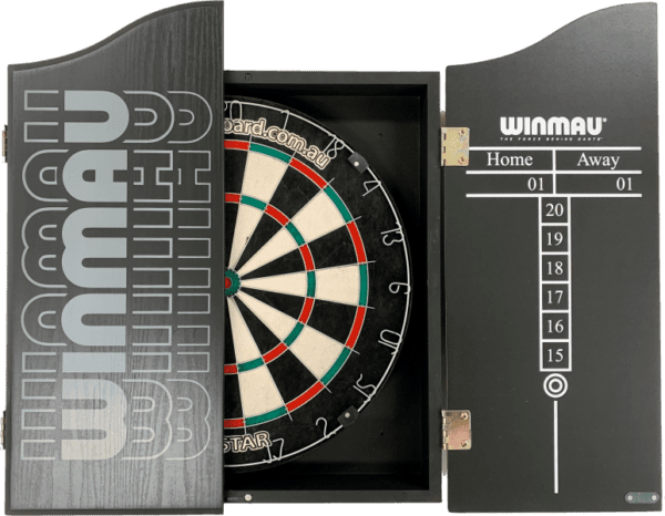 PRO STAR Micro Wire Dart board SET With Winmau Pro Line Black Dart Cabinet